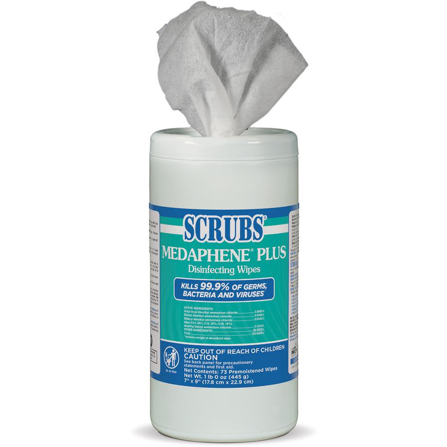 SCRUBS Medaphene Plus Disinfecting Wipes - Citrus Scent - 9" Length x 6" Width - 73 - 6 / Carton - Disinfectant, Deodorize, Textured, Absorbent, Pre-moistened, Easy to Use, Strong, Water Soluble, Anti