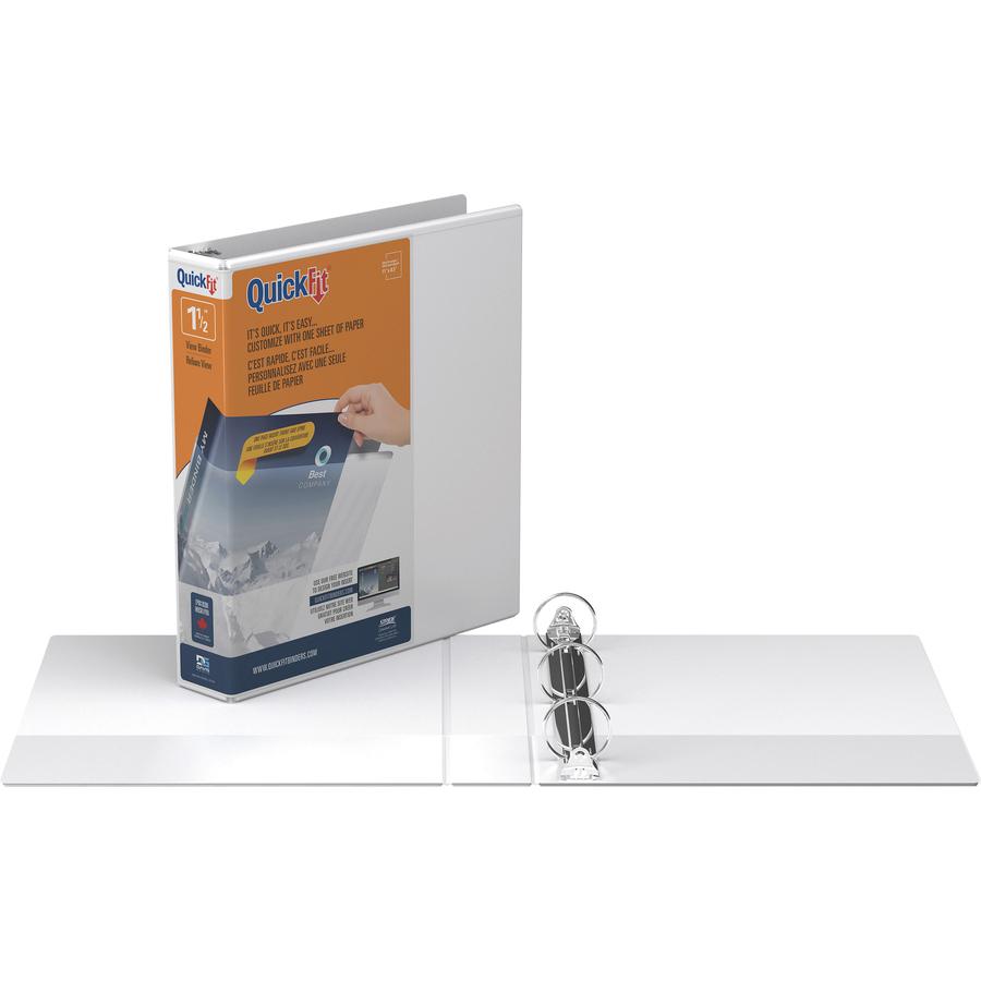QuickFit Round Ring Unique Binder - 1 1/2" Binder Capacity - Letter - 8 1/2" x 11" Sheet Size - 275 Sheet Capacity - 1.50" Ring - Round Ring Fastener(s) - 2 Internal Pocket(s) - Vinyl - White - Recycl