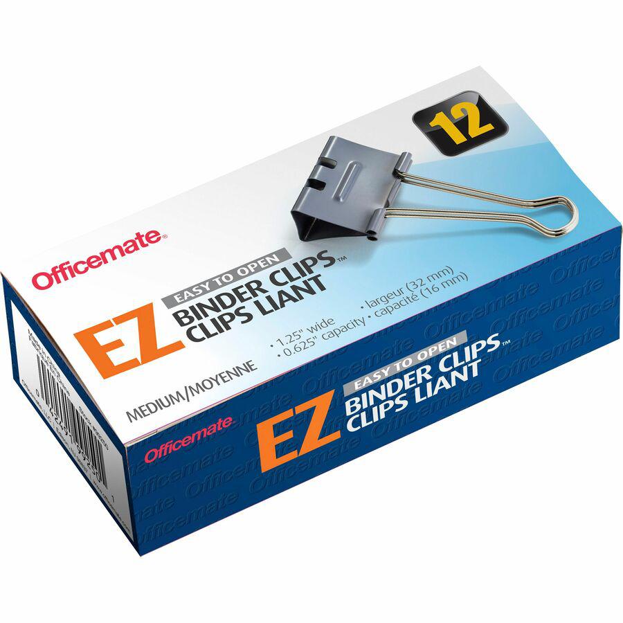 Officemate Binder Clip, Medium - Medium - 4.8" Length x 2.4" Width - 0.63" Size Capacity - for Binder - 12 / Box - Gray