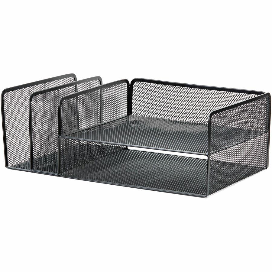Lorell 4-Tier File Organizer - 4 Tier(s) - Horizontal/VerticalDesktop - Black - Steel Mesh - 1 Each