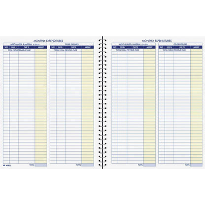 Adams Monthly Bookkeeping Record Book - Spiral Bound - White Sheet(s) - Blue, Yellow Print Color - 1 Each