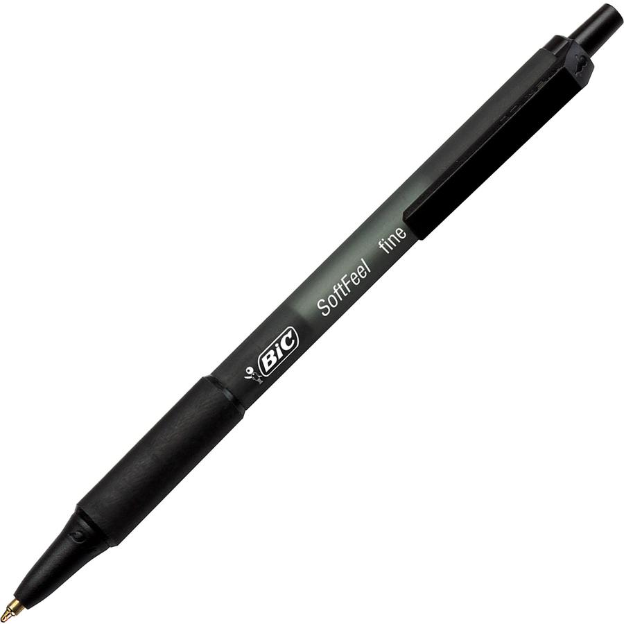 BIC SoftFeel Retractable Ball Pens - Fine Pen Point - Retractable - Black - Black Rubber Barrel - 1 Dozen