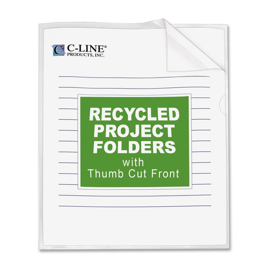 C-Line Recycled Poly Project Folders - Clear, Reduced Glare, 11 x 8-1/2, 25/BX, 62127