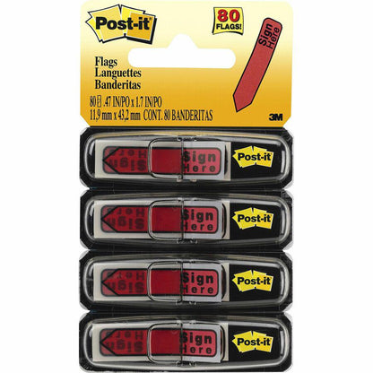 Post-it&reg; Arrow Message Flags - 80 x Red - 1/2" x 1 3/4" - Arrow, Rectangle - Unruled - "SIGN HERE" - Red - Removable, Self-adhesive - 80 / Pack