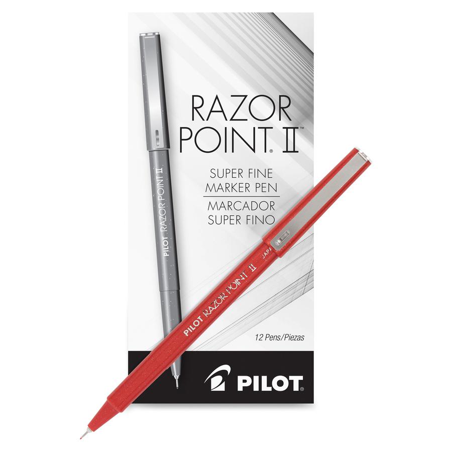 Pilot Razor Point II Marker Pens - Super Fine Pen Point - 0.3 mm Pen Point Size - Red - Red Barrel - Plastic Tip - 1 Dozen