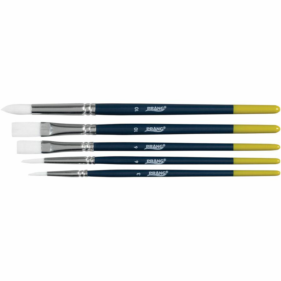 Prang Multipurpose Hobby Brush Set - 5 Brush(es) - Assorted Wood Red Handle - Aluminum Ferrule
