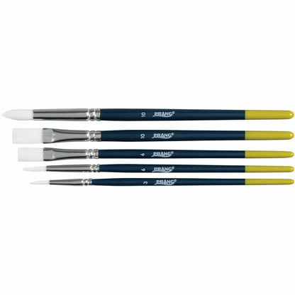 Prang Multipurpose Hobby Brush Set - 5 Brush(es) - Assorted Wood Red Handle - Aluminum Ferrule