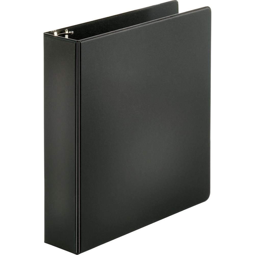 Business Source Basic Round-ring Binder - 2" Binder Capacity - Letter - 8 1/2" x 11" Sheet Size - 3 x Round Ring Fastener(s) - Inside Front & Back Pocket(s) - Vinyl - Black - 1 lb - Recycled - Exposed