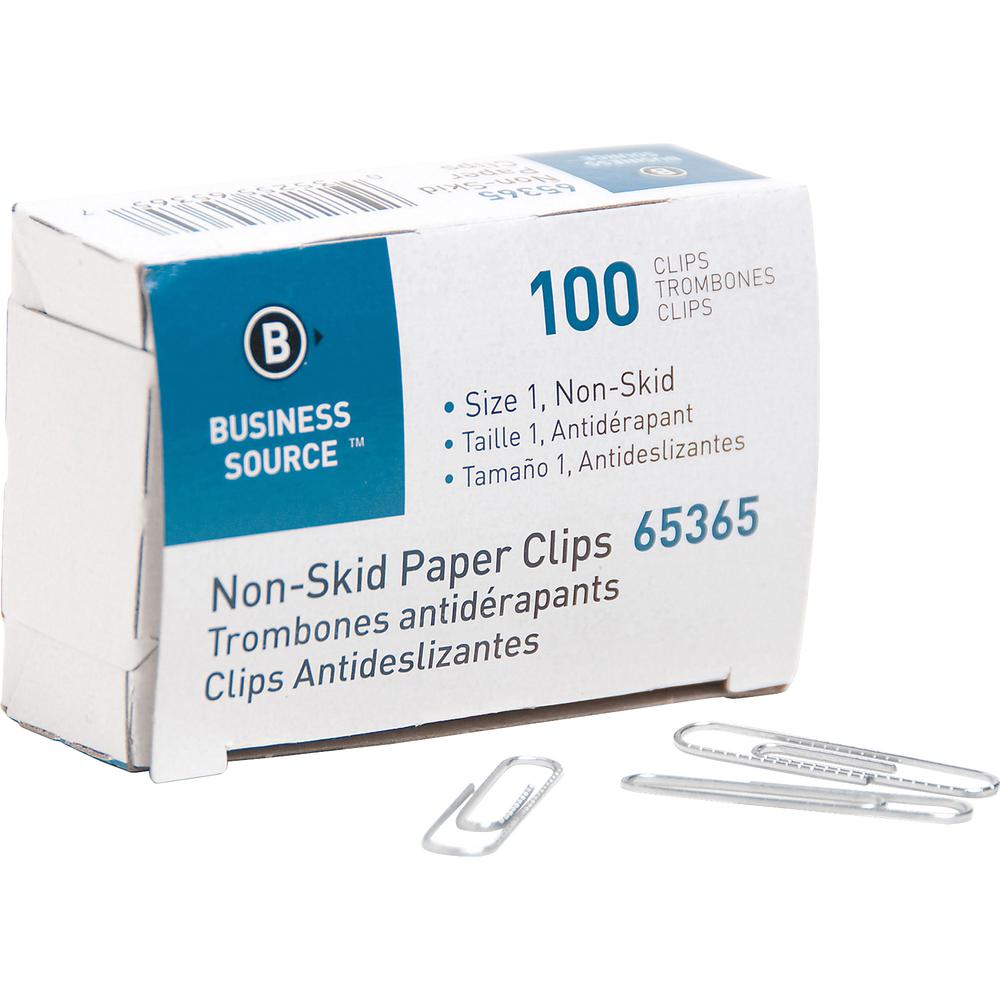 Business Source Non-Skid Paper Clips - Regular - No. 1 - 1.8" Length x 0.5" Width - 1000 / Pack - Silver - Steel