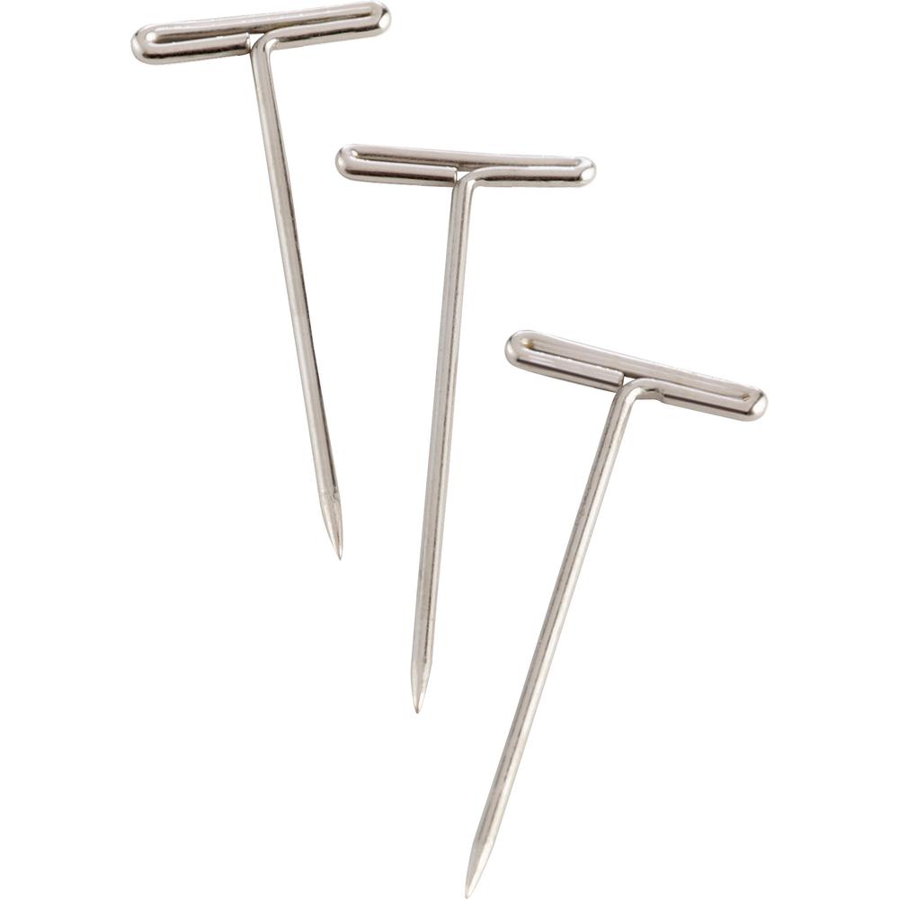Business Source High Quality Steel T-pins - 0.56" Head - 2" Length x 0.6" Width - 100 / Box - Silver - Steel