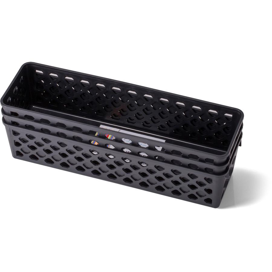 Officemate Recycled Supply Baskets, Long - 2.4" Height x 10.1" Width x 3.1" Depth - Black - Plastic