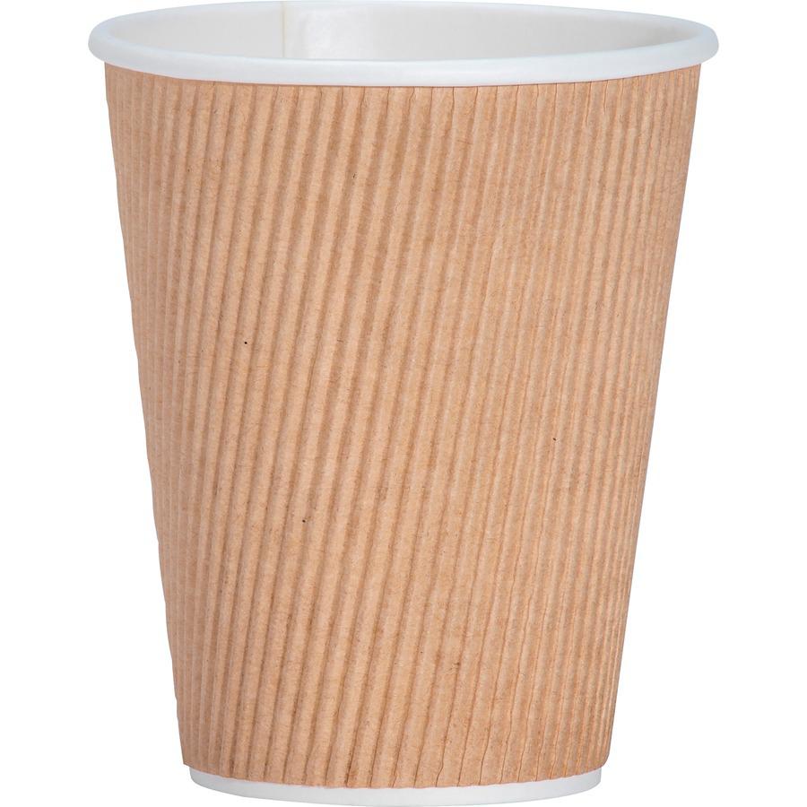 Genuine Joe 12 oz Rippled Hot Cups - 25 / Pack - Brown - Beverage, Hot Drink