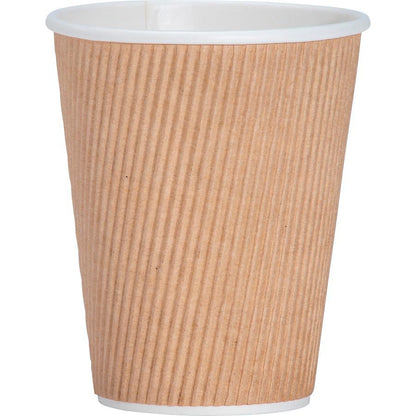 Genuine Joe 12 oz Rippled Hot Cups - 25 / Pack - Brown - Beverage, Hot Drink