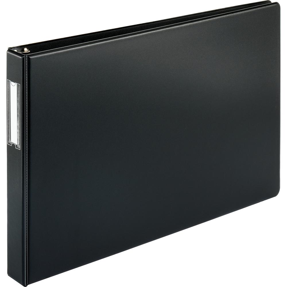 Business Source Tabloid-size Round Ring Reference Binder - 1" Binder Capacity - Tabloid - 11" x 17" Sheet Size - Round Ring Fastener(s) - Black - Recycled - Durable, Label Holder - 1 Each