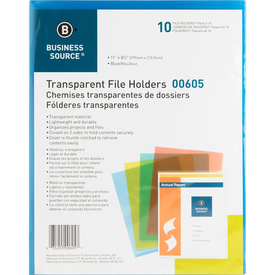 Business Source Letter File Sleeve - 8 1/2" x 11" - 20 Sheet Capacity - Blue - 50 / Box