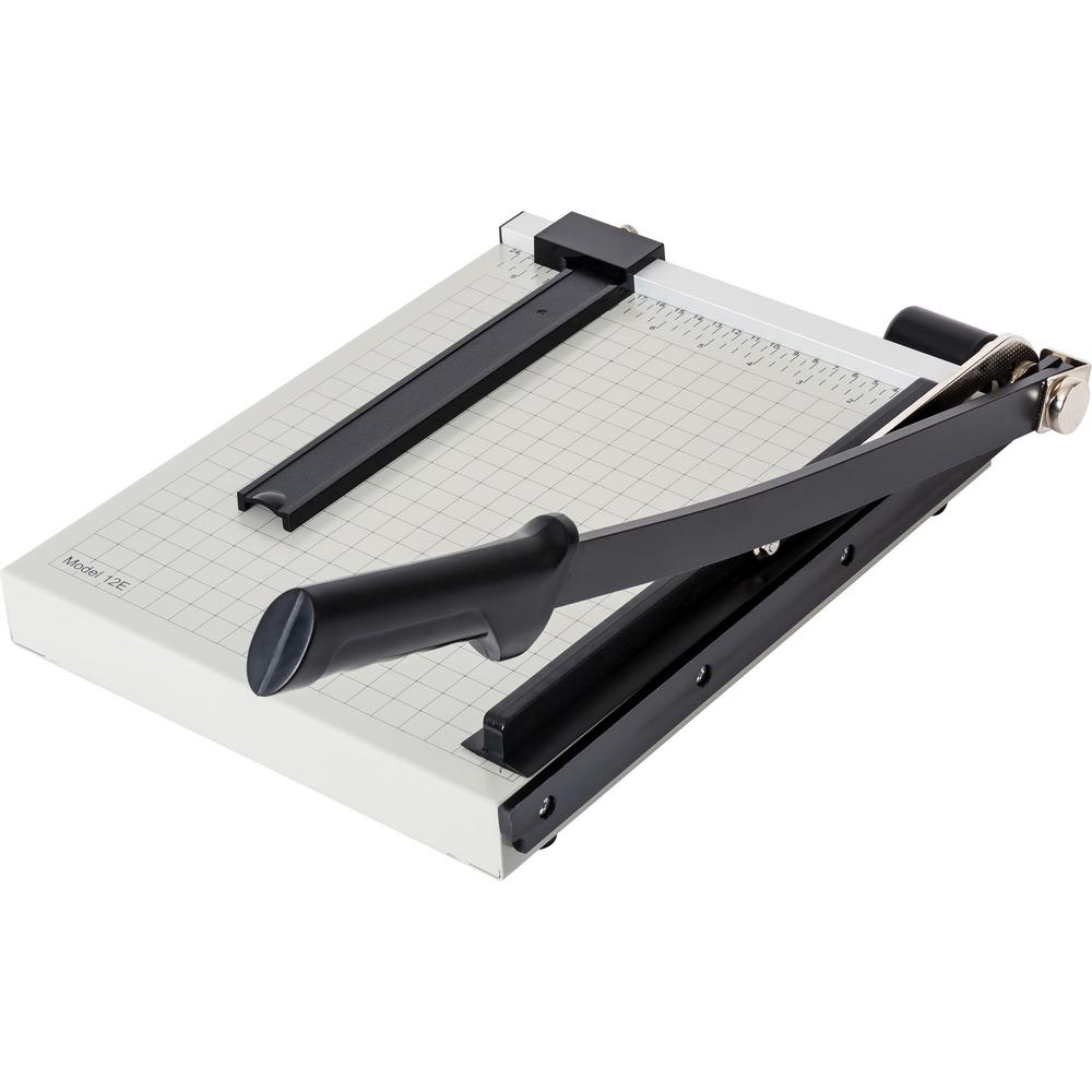 Dahle NA Vantage Guillotine Paper Trimmer - 15 Sheet Cutting Capacity - 12" Cutting Length - Sturdy, Spring-action Handle, Adjustable Back Stop, Alignment Grid - Metal - Gray - 10.3" Length - 1 / Cart