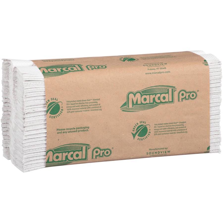 Marcal Recycled Center-Fold Paper Towels - 1 Ply - C-fold - 12.87" x 10.12" - 150 Sheets/Roll - White - Paper - 150 Per Bundle - 16 / Carton