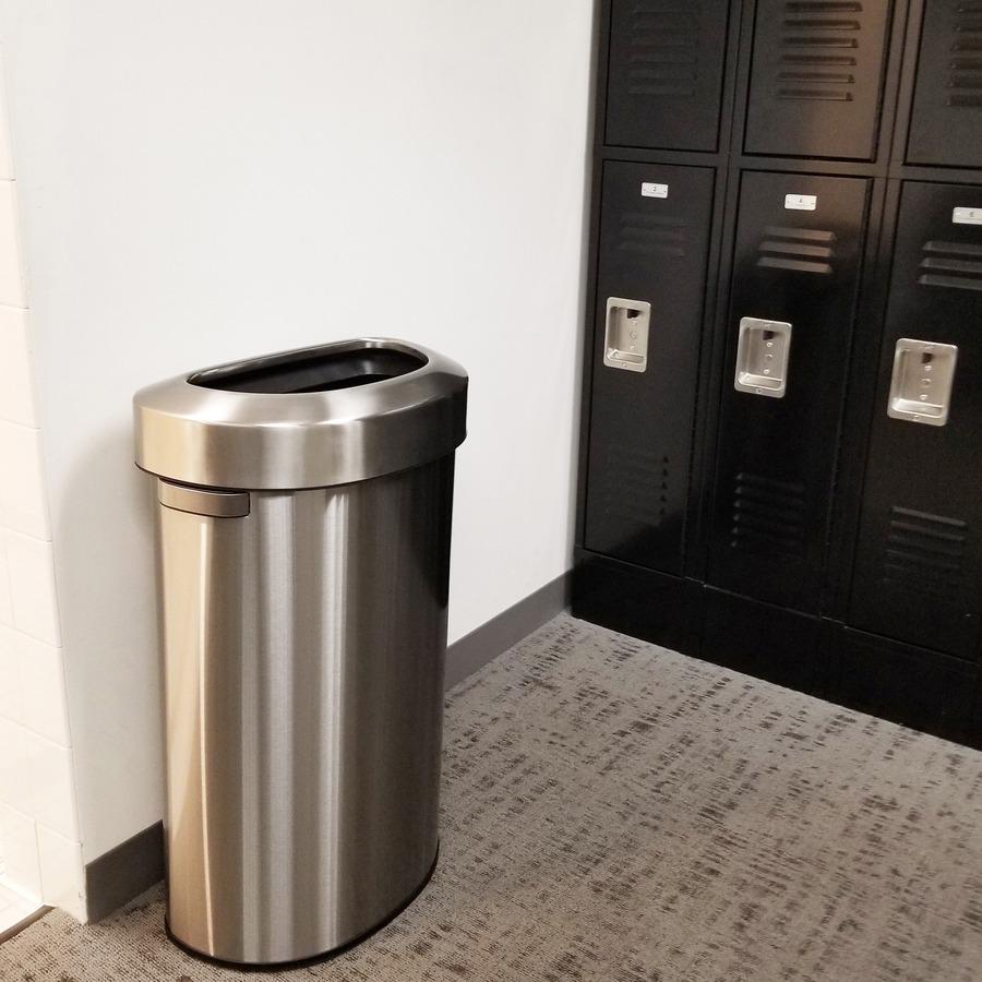 HLS Commercial Semi-Round Open Top Trash Can - 23 gal Capacity - Half-round - Fingerprint Proof, Smudge Resistant, Durable, Handle - 33" Height x 12.4" Width x 19.8" Depth - Stainless Steel - Silver -