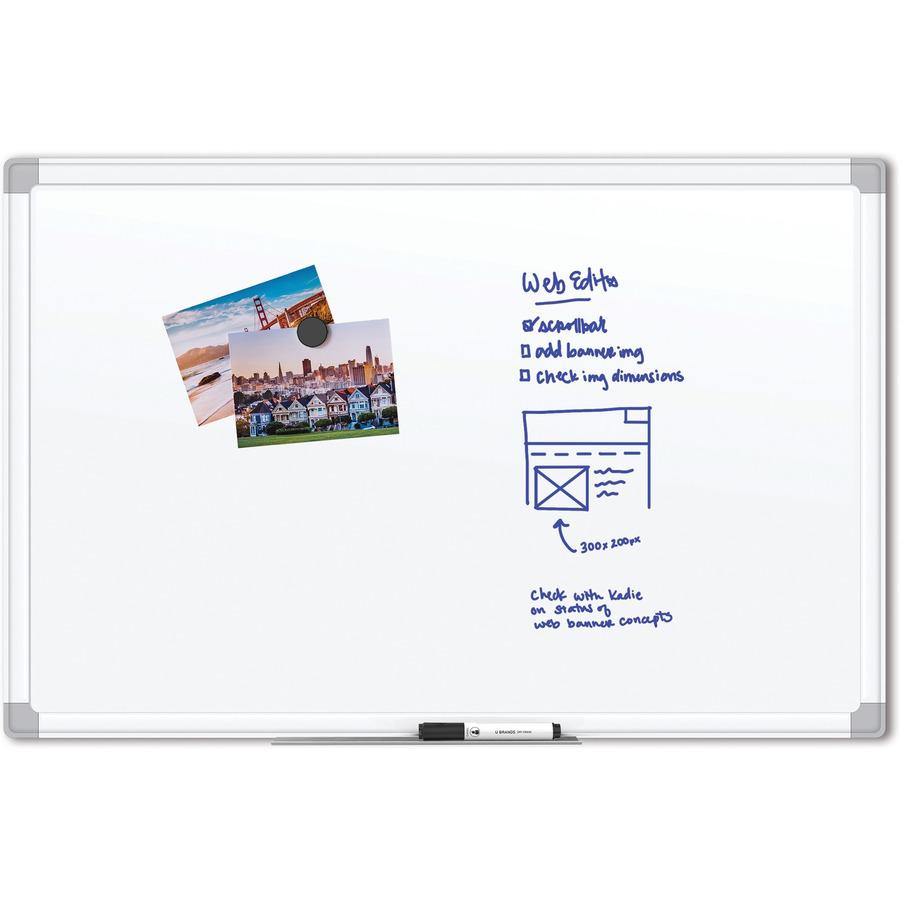 U Brands White Aluminum Framed Magnetic Porcelain Steel Board, 48" X 36" - 48" (4 ft) Width x 36" (3 ft) Height - White Porcelain Steel Surface - White Aluminum Frame - Rectangle - Horizontal/Vertical