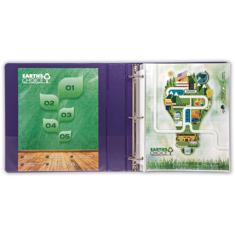 Samsill Earth's Choice Plant-based View Binders - 1 1/2" Binder Capacity - Letter - 8 1/2" x 11" Sheet Size - 3 x Round Ring Fastener(s) - Chipboard, Polypropylene, Plastic - Purple - Recycled - Bio-b