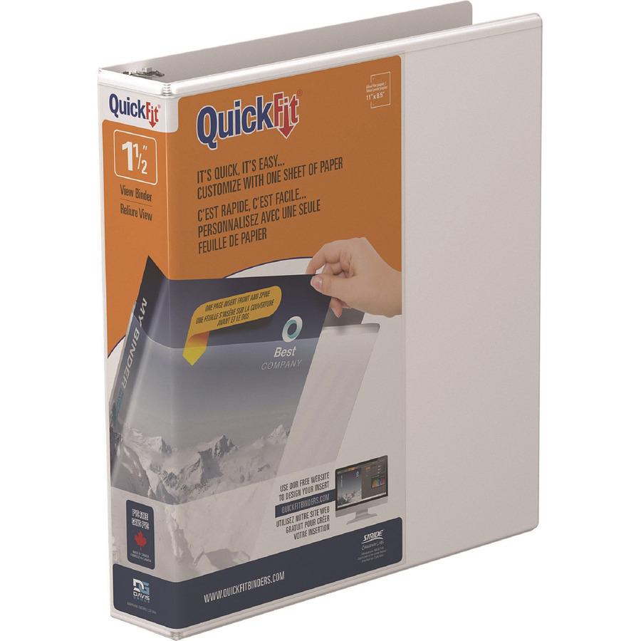 QuickFit Round Ring Unique Binder - 1 1/2" Binder Capacity - Letter - 8 1/2" x 11" Sheet Size - 275 Sheet Capacity - 1.50" Ring - Round Ring Fastener(s) - 2 Internal Pocket(s) - Vinyl - White - Recycl