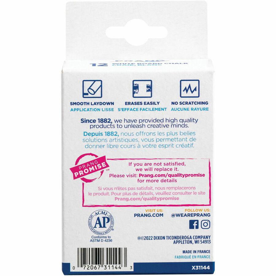 Prang White Chalk Sticks - 3.3" Length - 0.4" Diameter - White - 12 / Box - Non-toxic