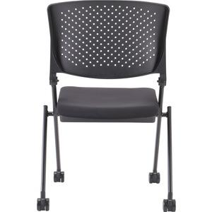 Lorell Upholstered Foldable Nesting Chairs - Black Fabric Seat - Black Plastic Back - Metal Frame - 2 / Carton