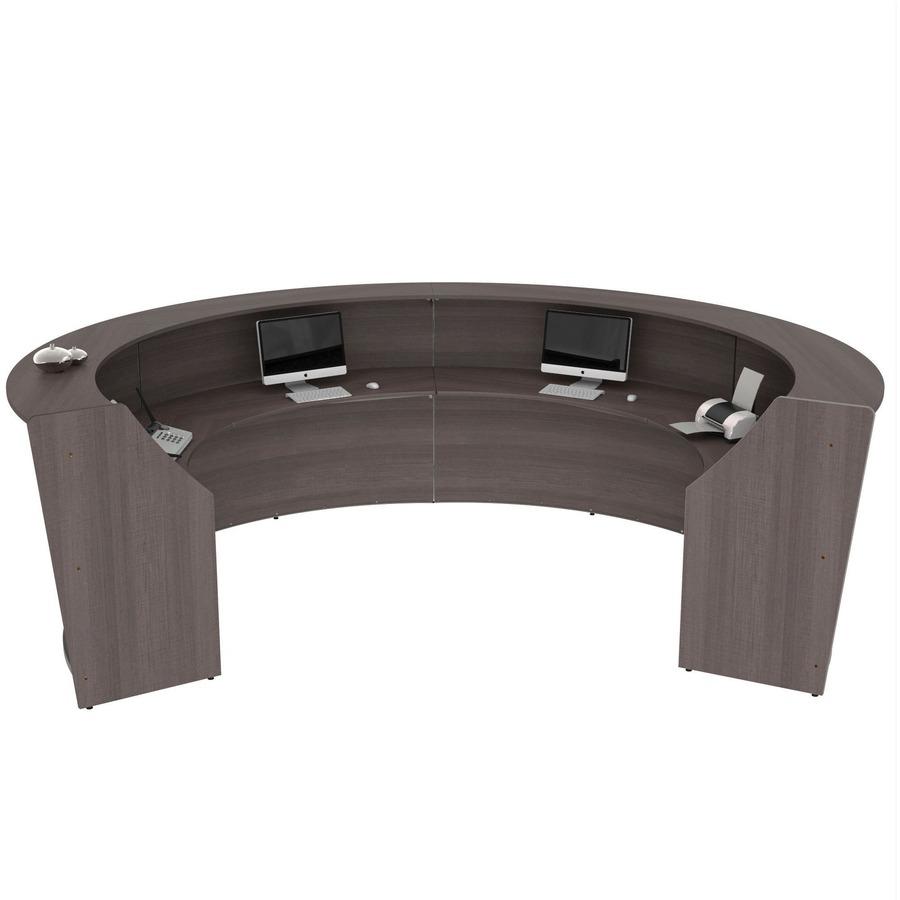 Linea Italia 4-Unit Curved Reception Desk - 11.8 ft x 107" x 46" - Material: Thermofused Laminate (TFL) - Finish: Mocha
