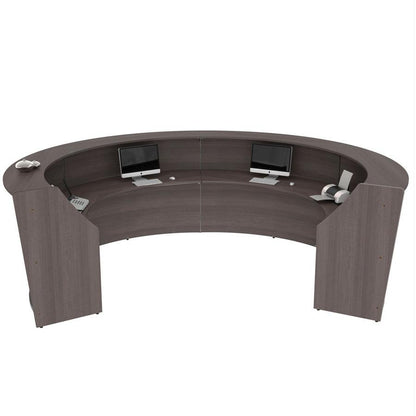 Linea Italia 4-Unit Curved Reception Desk - 11.8 ft x 107" x 46" - Material: Thermofused Laminate (TFL) - Finish: Mocha