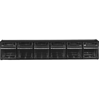 Deflecto Tilt Bin Interlocking Multi-Bin Storage Organizer - 6 Compartment(s) - 4.5" Height x 23.6" Width x 3.6" DepthDesktop, Desktop - Interlockable - Black - Plastic - 1 Each