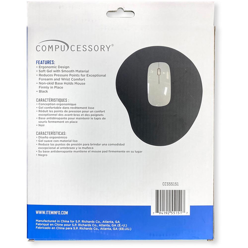 Compucessory Gel Mouse Pads - 9" x 10" x 1" Dimension - Black - Gel - 1 Pack