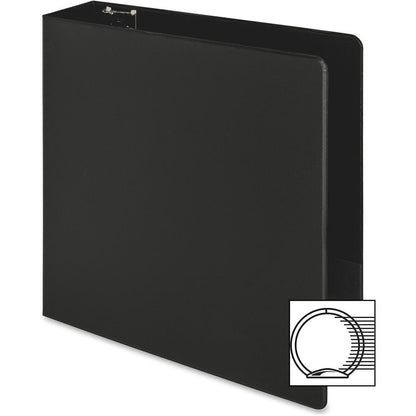 Business Source Basic Round-ring Binder - 3" Binder Capacity - Letter - 8 1/2" x 11" Sheet Size - 3 x Round Ring Fastener(s) - Inside Front & Back Pocket(s) - Vinyl - Black - 1.20 lb - Exposed Rivet,