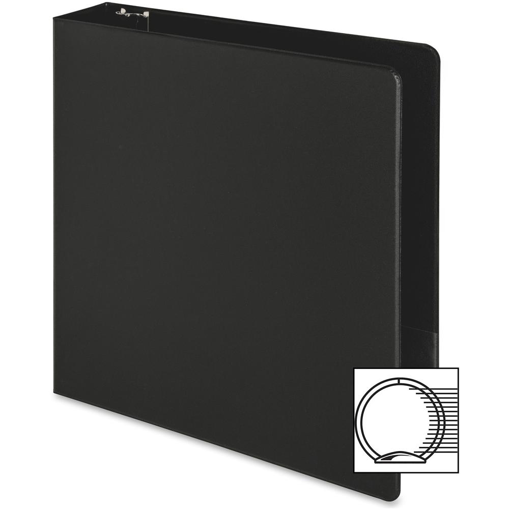 Business Source Basic Round-ring Binder - 2" Binder Capacity - Letter - 8 1/2" x 11" Sheet Size - 3 x Round Ring Fastener(s) - Inside Front & Back Pocket(s) - Vinyl - Black - 1 lb - Recycled - Exposed