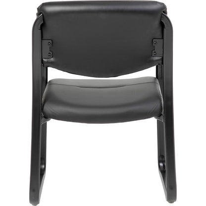 Boss Guest Chair - Black LeatherPlus Seat - Black Steel Frame - Sled Base - 1 Each