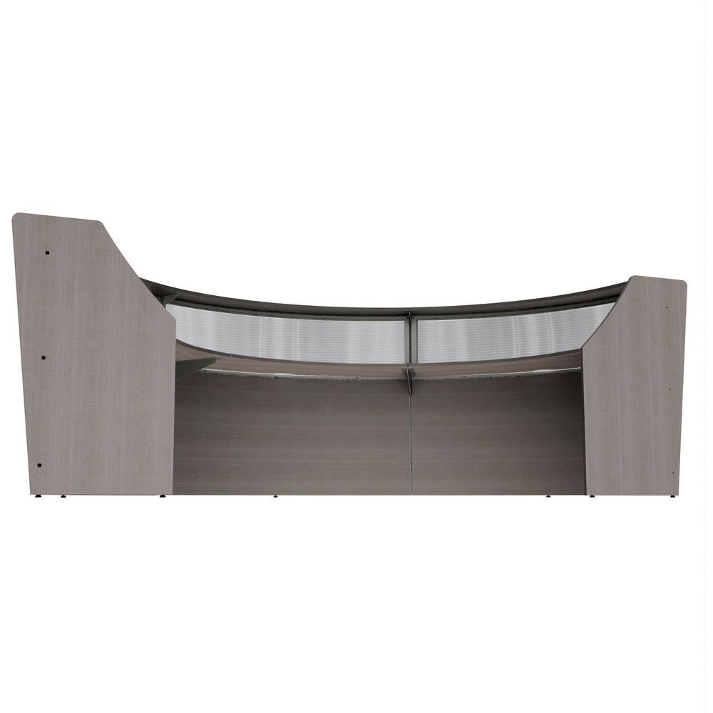 Linea Italia 3-Unit Curved Reception Desk - 11.9 ft x 71" x 46" - Material: Thermofused Laminate (TFL) - Finish: Ash, Clear