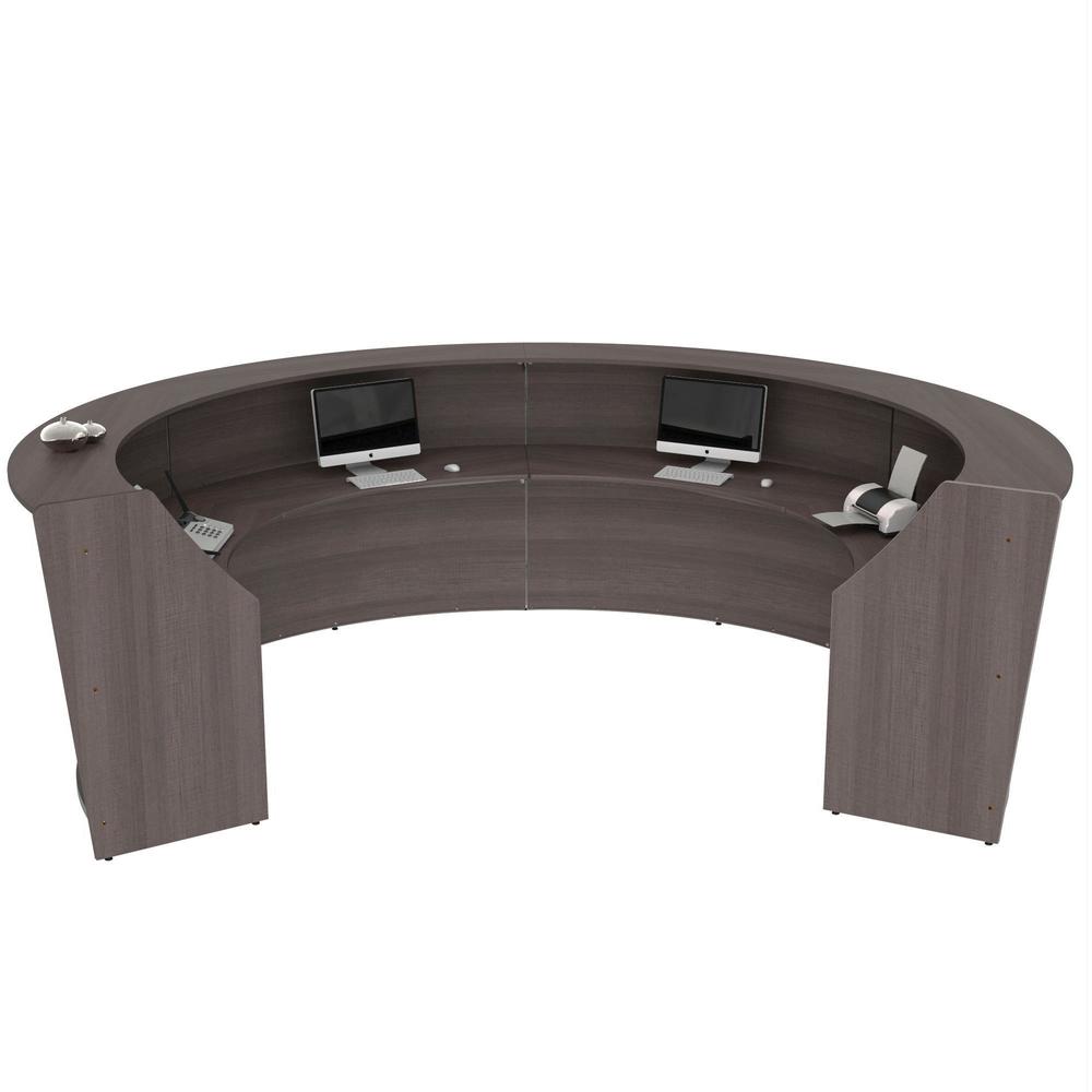 Linea Italia 4-Unit Curved Reception Desk - 11.8 ft x 107" x 46" - Material: Thermofused Laminate (TFL) - Finish: Mocha
