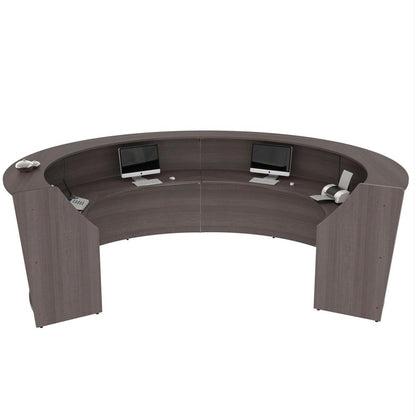 Linea Italia 4-Unit Curved Reception Desk - 11.8 ft x 107" x 46" - Material: Thermofused Laminate (TFL) - Finish: Mocha