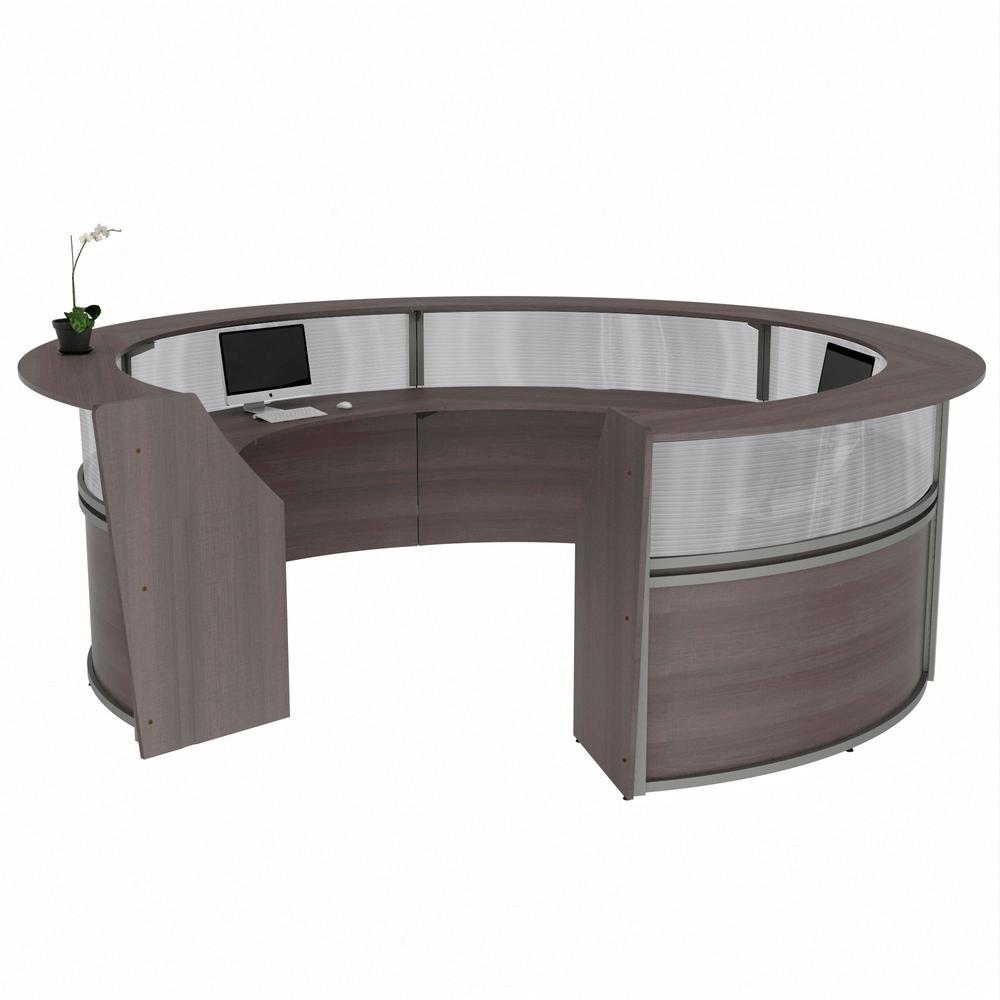 Linea Italia 5-Unit Curved Reception Desk - 11.8 ft x 11.1 ft x 46" - Material: Thermofused Laminate (TFL) - Finish: Mocha, Clear