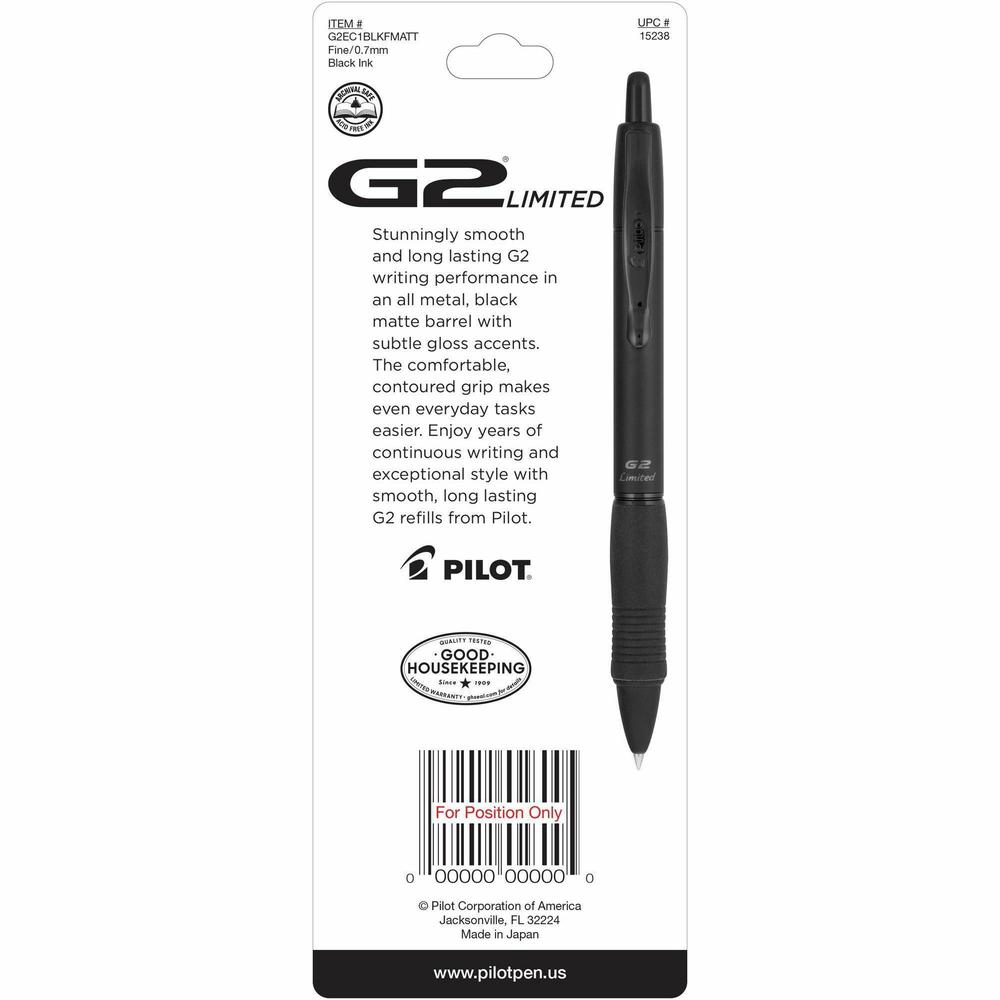 Pilot Ballpoint Pen - Fine Pen Point - Refillable - Black Gel-based Ink - Matte Black Barrel - 1