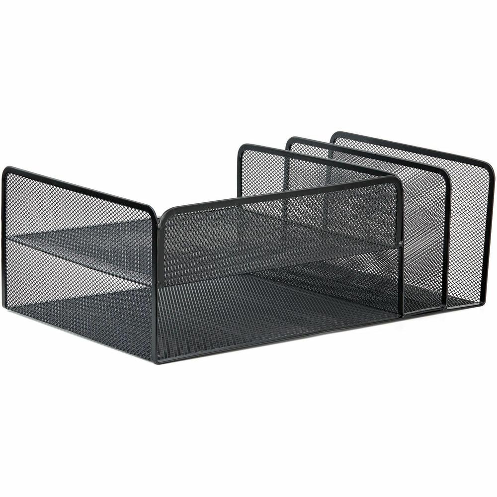 Lorell 4-Tier File Organizer - 4 Tier(s) - Horizontal/VerticalDesktop - Black - Steel Mesh - 1 Each