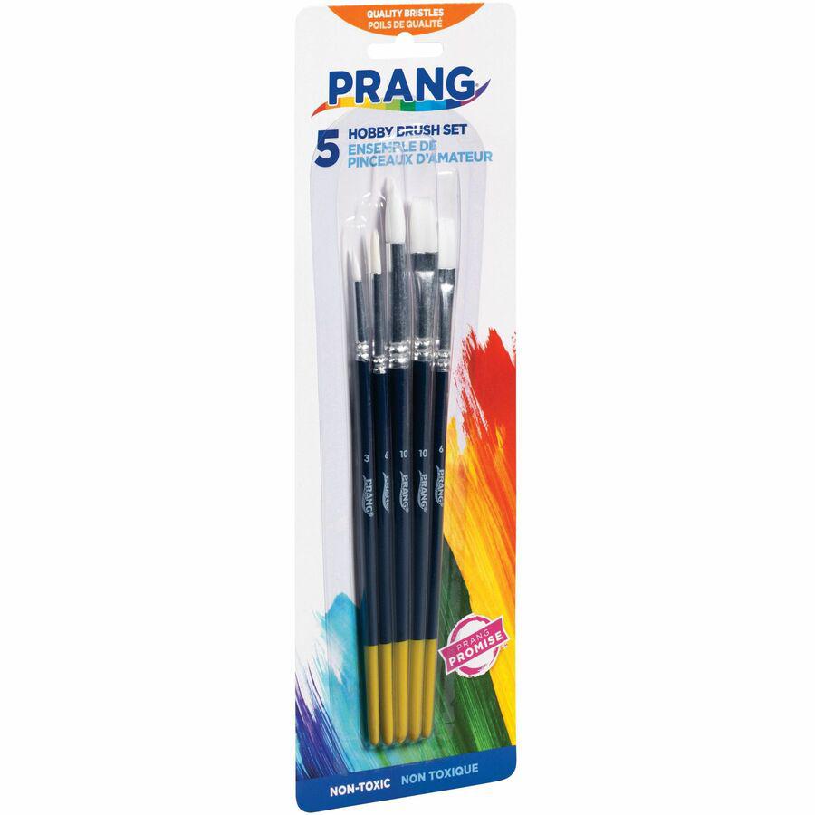 Prang Multipurpose Hobby Brush Set - 5 Brush(es) - Assorted Wood Red Handle - Aluminum Ferrule