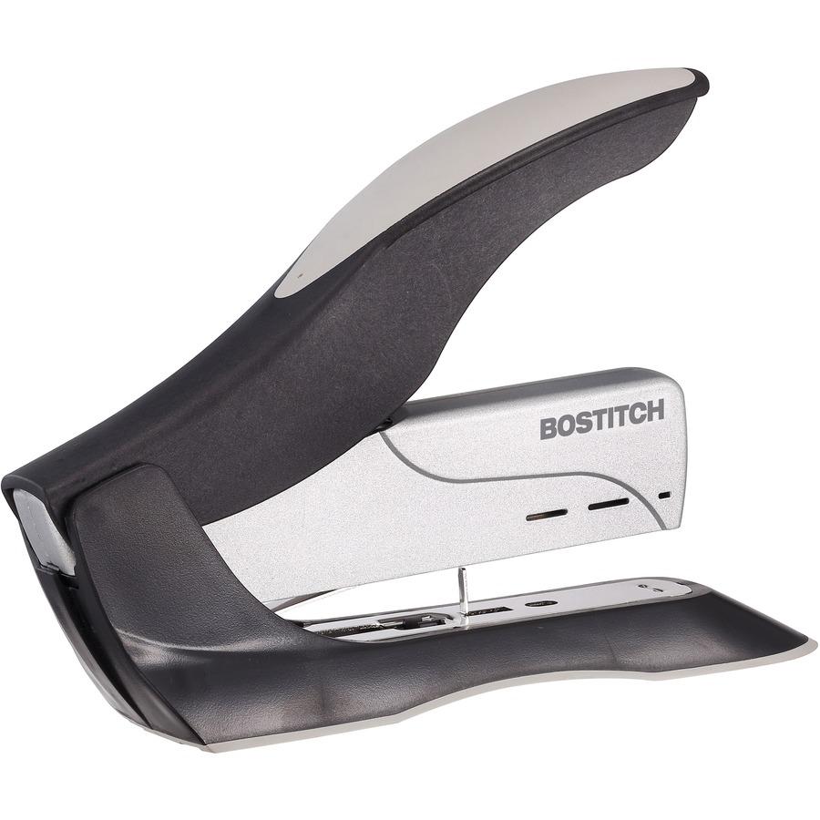 Bostitch Spring-Powered Antimicrobial Heavy Duty Stapler - 100 Sheets Capacity - 210 Staple Capacity - Full Strip - 1/2" Staple Size - 1 Each - Black, Gray