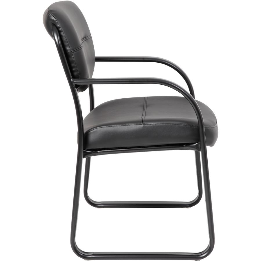 Boss Guest Chair - Black LeatherPlus Seat - Black Steel Frame - Sled Base - 1 Each