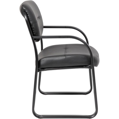 Boss Guest Chair - Black LeatherPlus Seat - Black Steel Frame - Sled Base - 1 Each