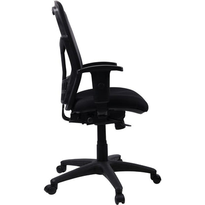 Lorell Executive Mesh High-back Swivel Chair - Black Fabric Seat - Steel Frame - Black - 1 Each
