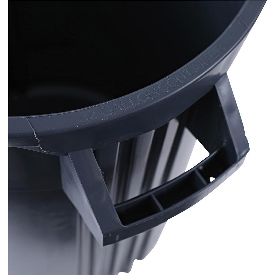 Genuine Joe Heavy-Duty Trash Container - 32 gal Capacity - Side Handle, Venting Channel - Plastic - Gray - 6 / Carton