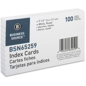 Business Source Ruled Index Cards - Front Ruling Surface - Ruled - 72 lb Basis Weight - 5" x 3" - White Paper - 1000 / Box