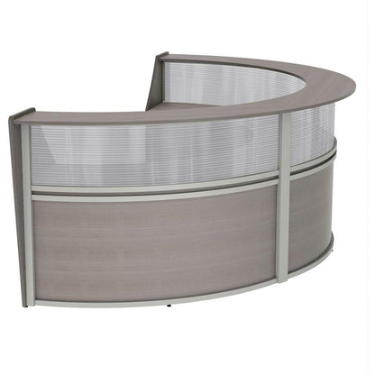 Linea Italia 3-Unit Curved Reception Desk - 11.9 ft x 71" x 46" - Material: Thermofused Laminate (TFL) - Finish: Ash, Clear