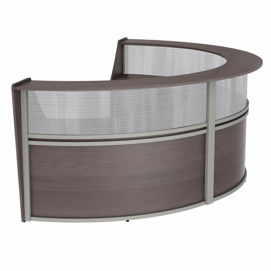 Linea Italia 3-Unit Curved Reception Desk - 11.9 ft x 71" x 46" - Material: Thermofused Laminate (TFL) - Finish: Mocha, Clear