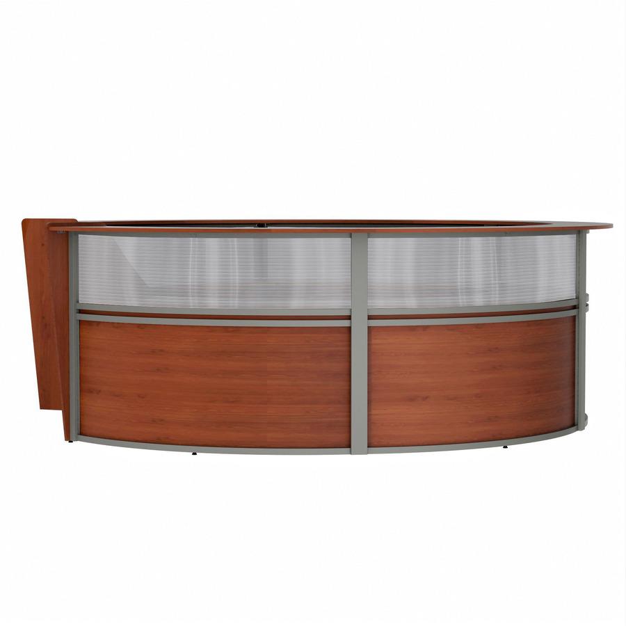 Linea Italia 5-Unit Curved Reception Desk - 11.8 ft x 11.1 ft x 46" - Material: Thermofused Laminate (TFL) - Finish: Cherry, Clear